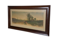 Antique 1890 Ernest C Rost New England Farmhouse Landscape Etching 42"