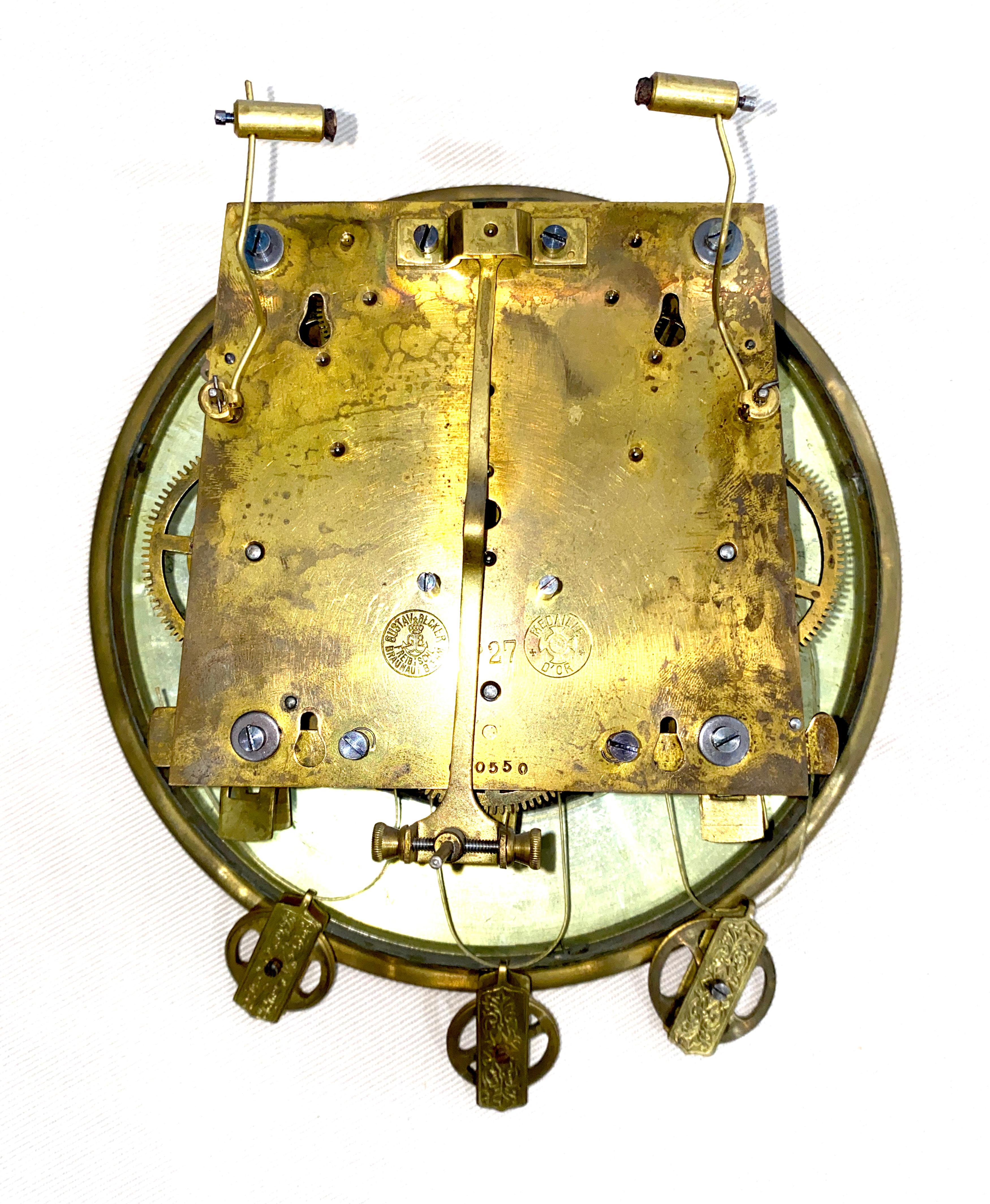 Antique 1890 German Gustav Becker Carved Crest 3 Wt. Vienna Regulator Wall Clock 2