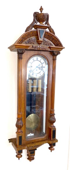 Antiguo 1890 Gustav Becker Alemán Esculpido Cresta 3 Wt. Reloj de pared regulador Vienna