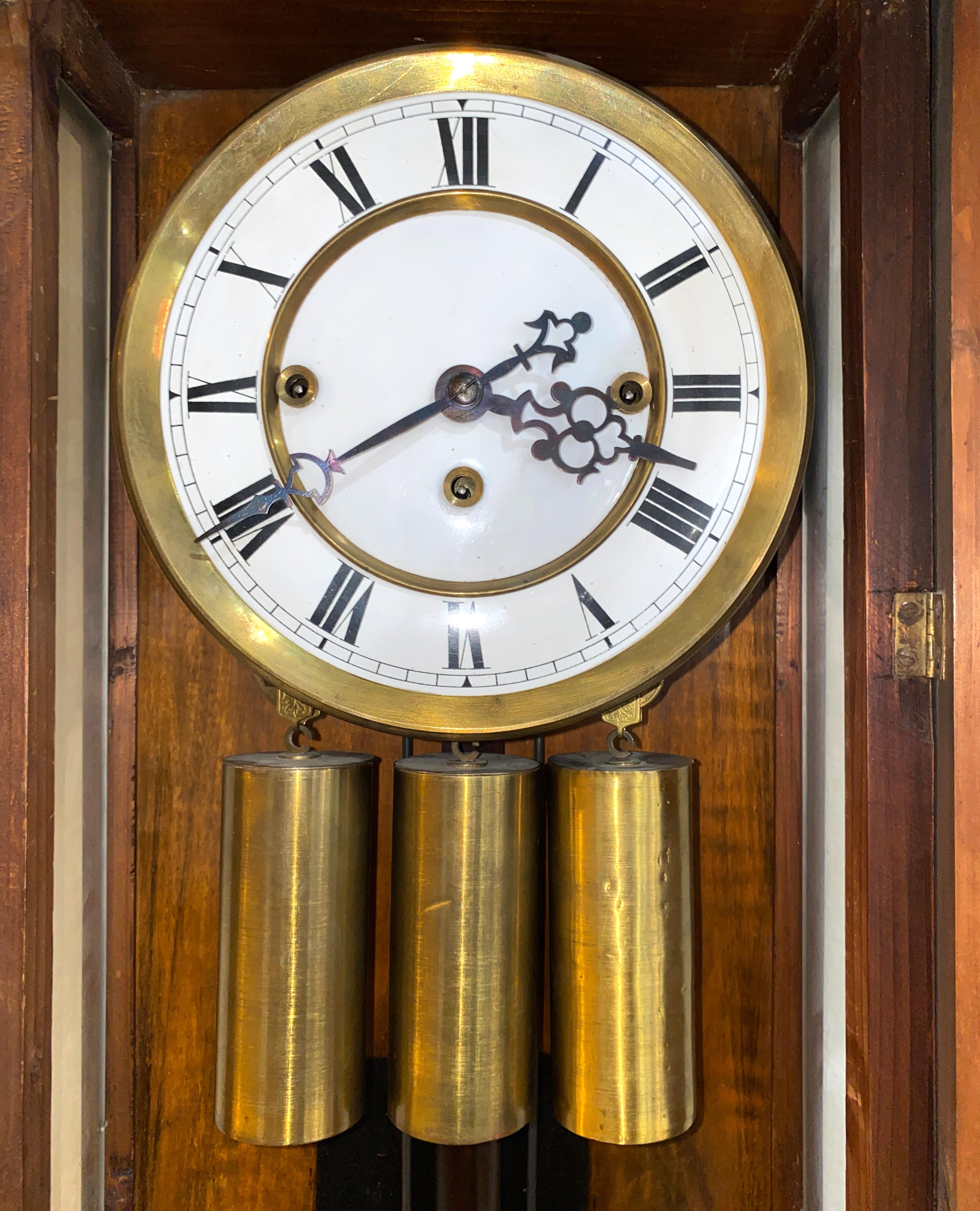 19th Century Antique 1890 German Gustav Becker Carved Crest 3 Wt. Vienna Regulator Wall Clock