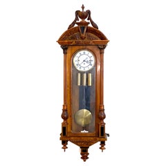 Antique 1890 German Gustav Becker Carved Crest 3 Wt. Vienna Regulator Wall Clock