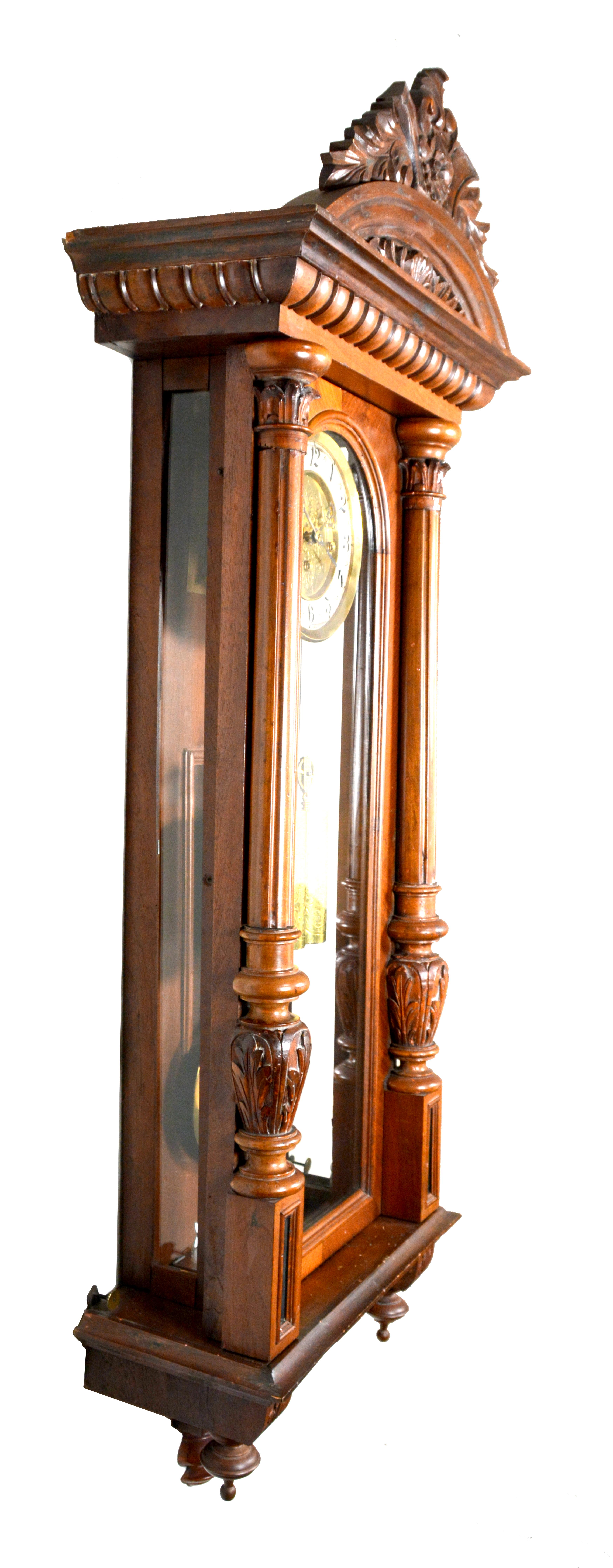 Antique 1890 German Kienzle Grand Sonnerie Vienna Regulator Wall Clock

Here is an excellent 3 weight driven regulator wall clock. This clock is 49-1/2