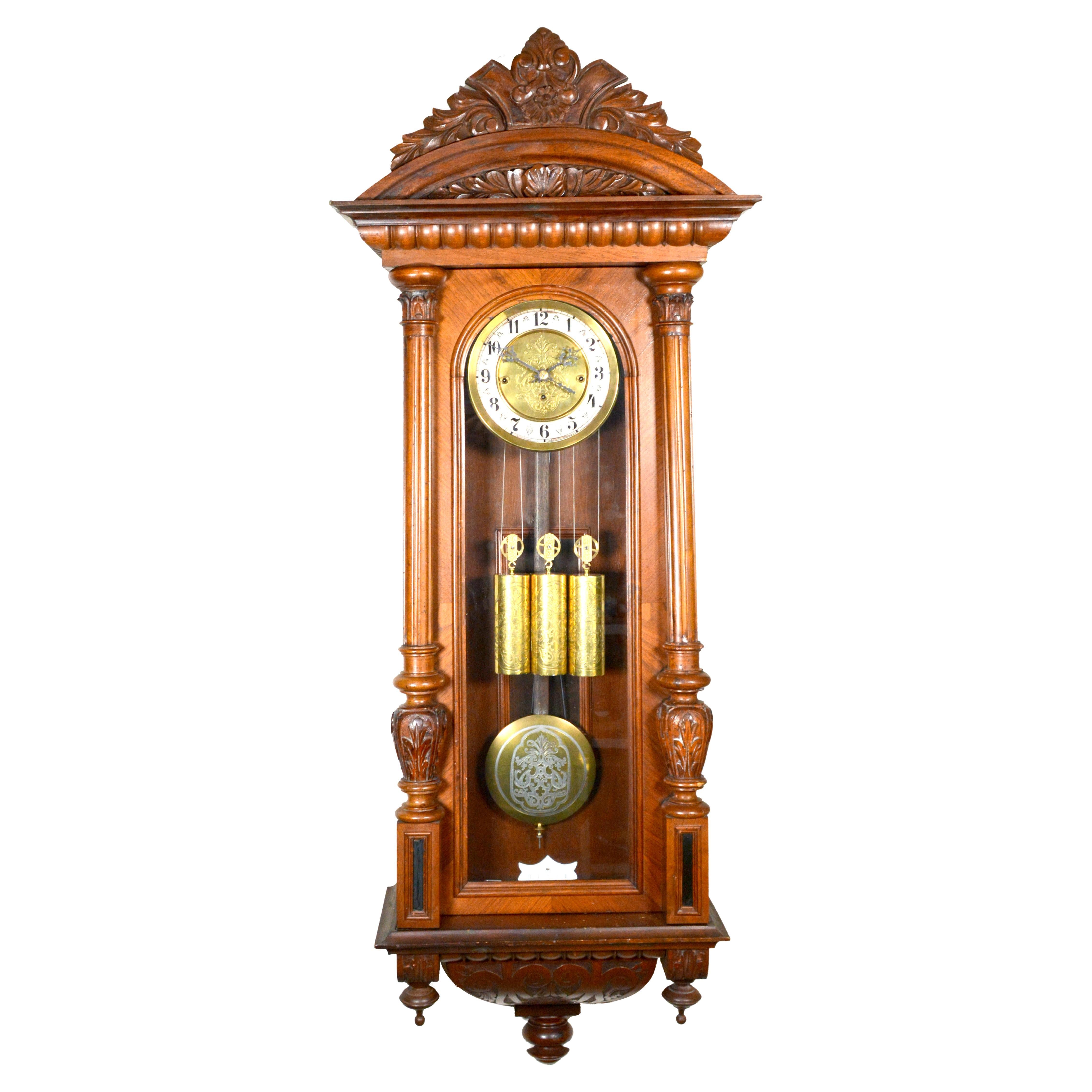 Antique 1890 German Kienzle Grand Sonnerie Vienna Regulator Wall Clock For Sale