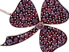 Antique 1890 Three Leaf Clover Good Luck Token Bohemian Garnets Brooch