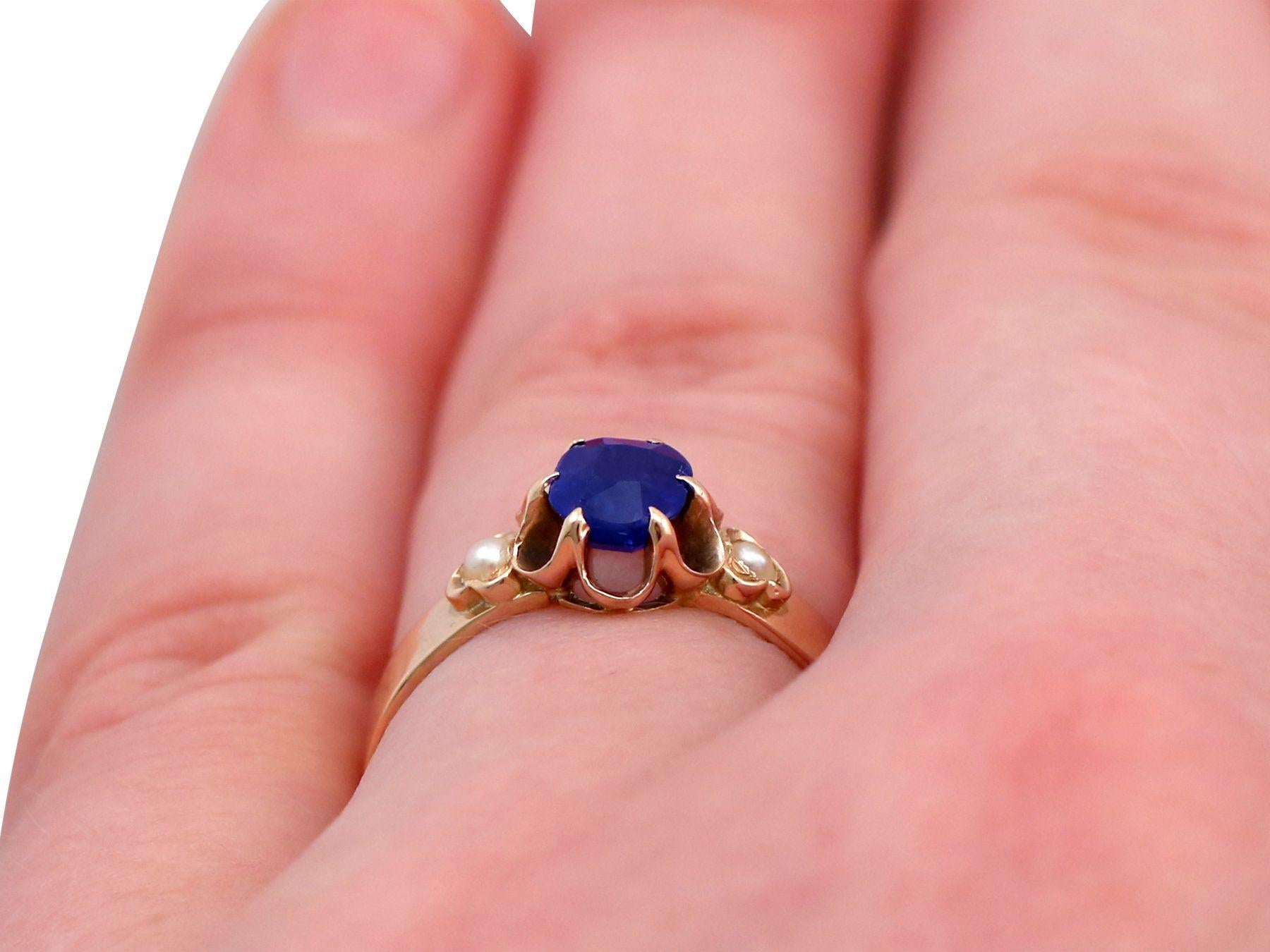 Antique 1890s 1.09 Carat Sapphire Pearl Yellow Gold Cocktail Ring In Excellent Condition In Jesmond, Newcastle Upon Tyne