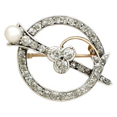 Antique 1890s 1.92 Carat Diamond Pearl Yellow Gold Brooch