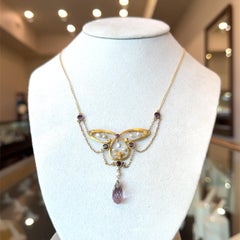 Antique 1890's Art Nouveau Amethyst 14K Gold Necklace