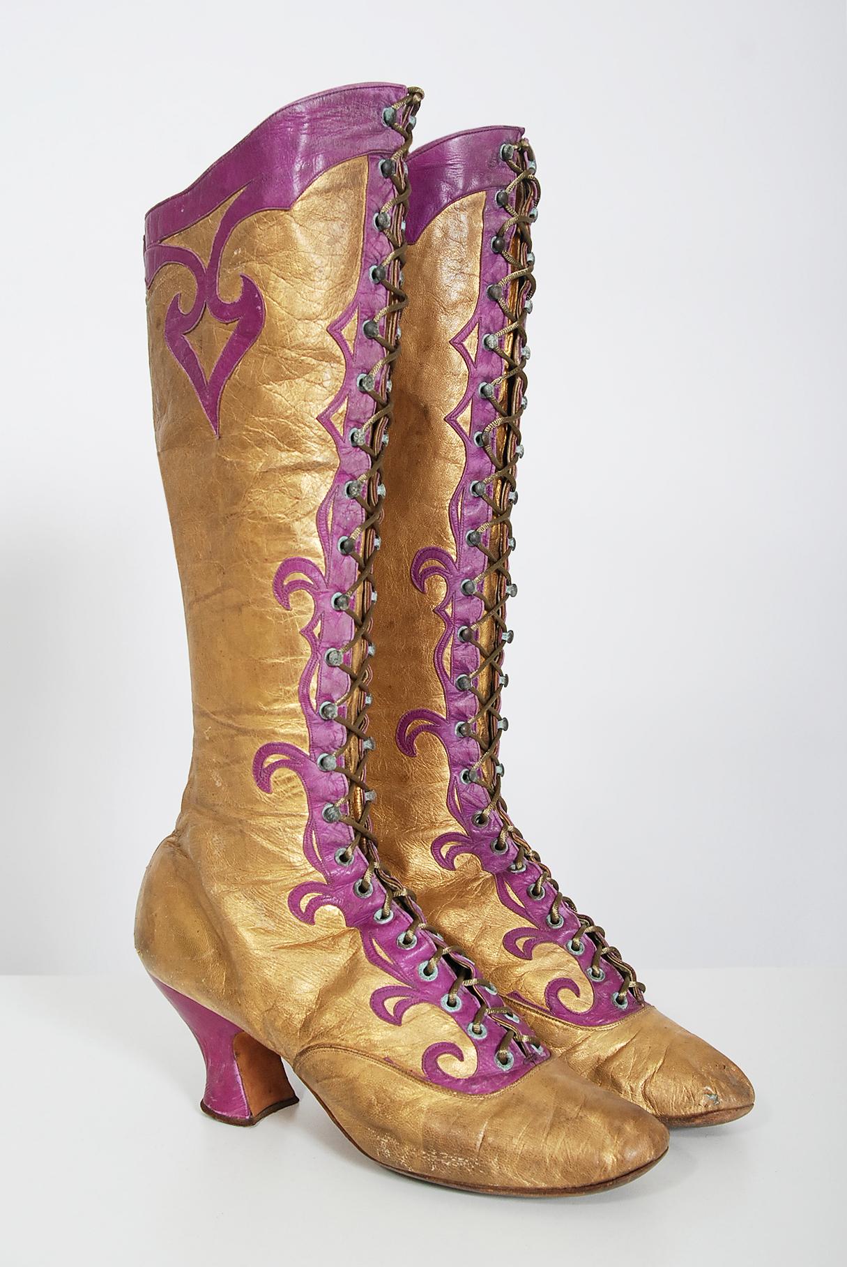 purple boots vintage boots pink boots leather gogo boots