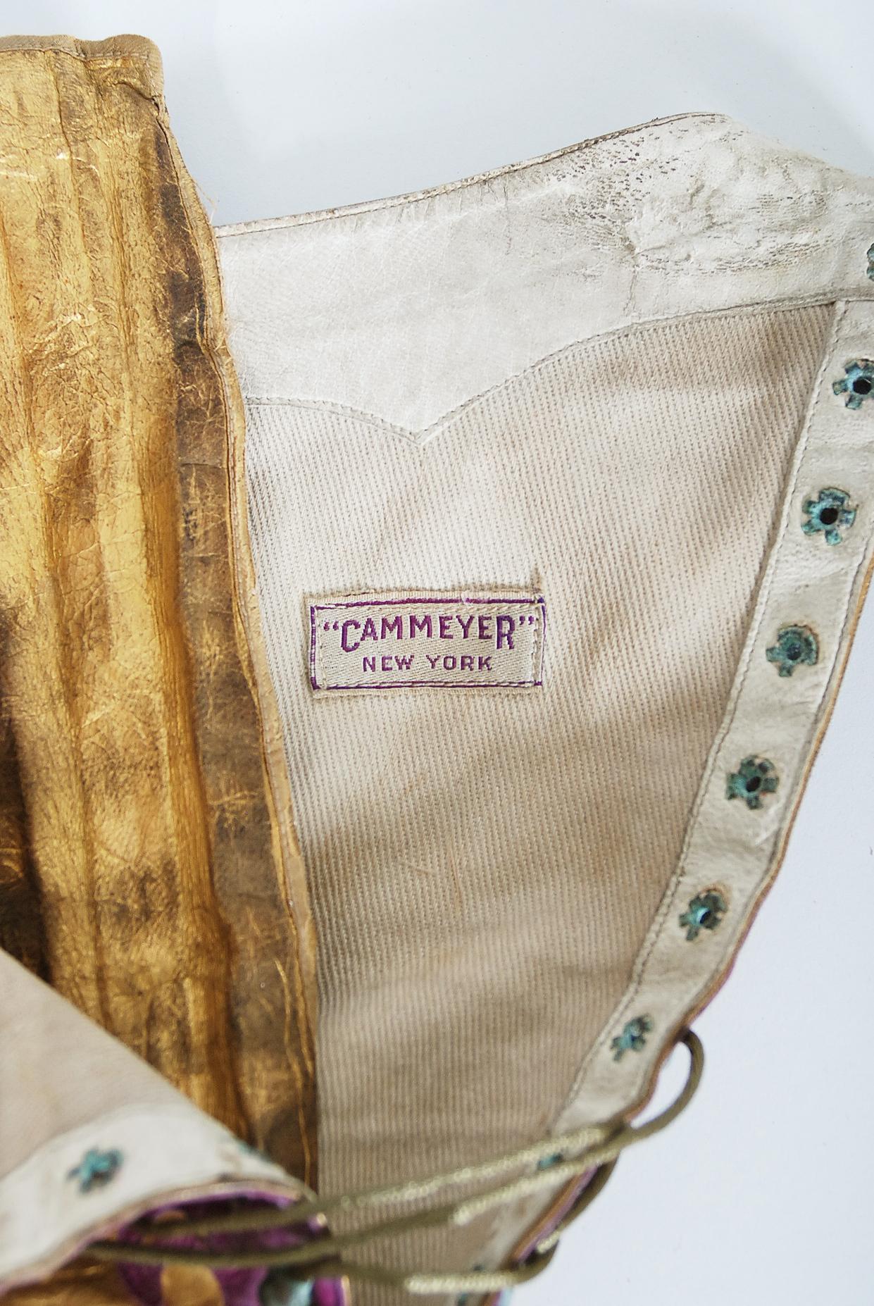 Bottes victoriennes vintage Cammeyer lacées en cuir or et violet couture  en vente 1