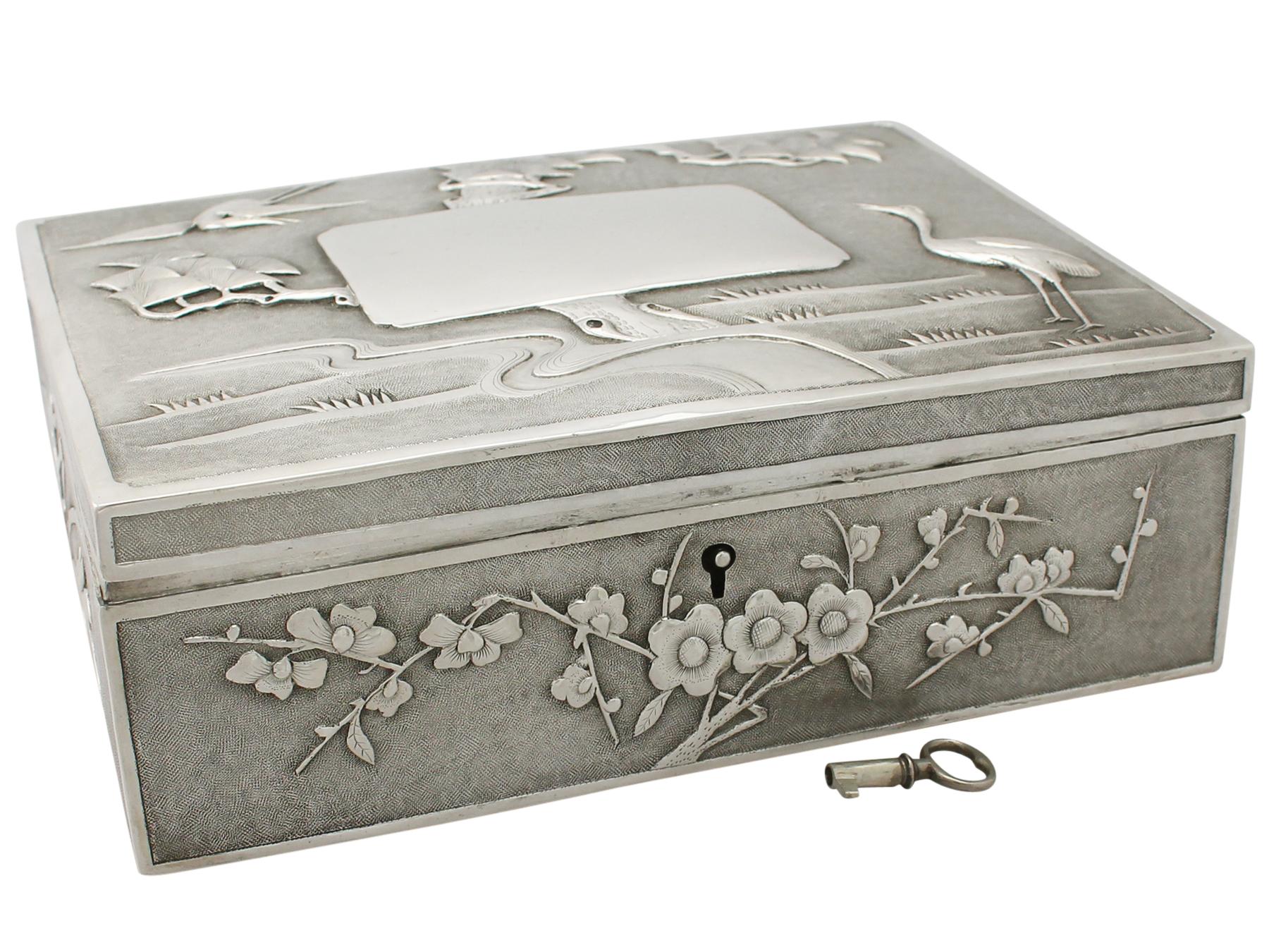 Late 19th Century Antique 1890s Chinese Export Silver Locking Box For Sale