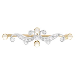 Vintage 1890s Diamond and Pearl Yellow Gold Brooch