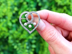 Antique 1890s Diamond Seed Pearl Yellow Gold Heart Brooch