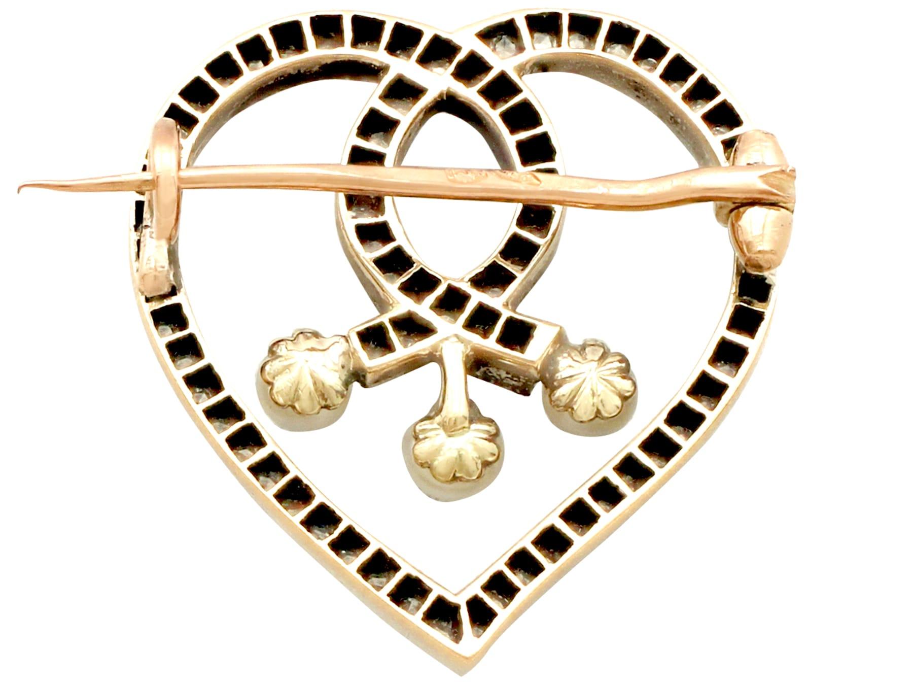 Cabochon Antique 1890s Diamond Seed Pearl Yellow Gold Heart Brooch For Sale