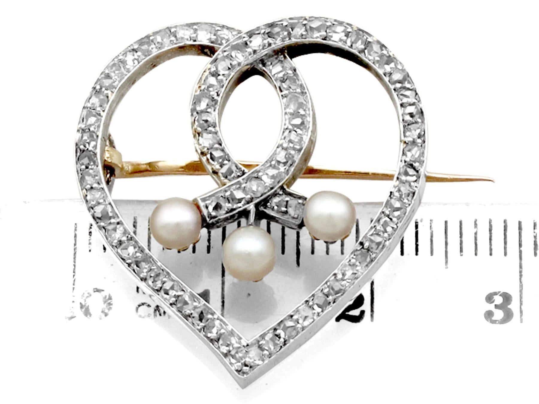 Women's or Men's Antique 1890s Diamond Seed Pearl Yellow Gold Heart Brooch For Sale