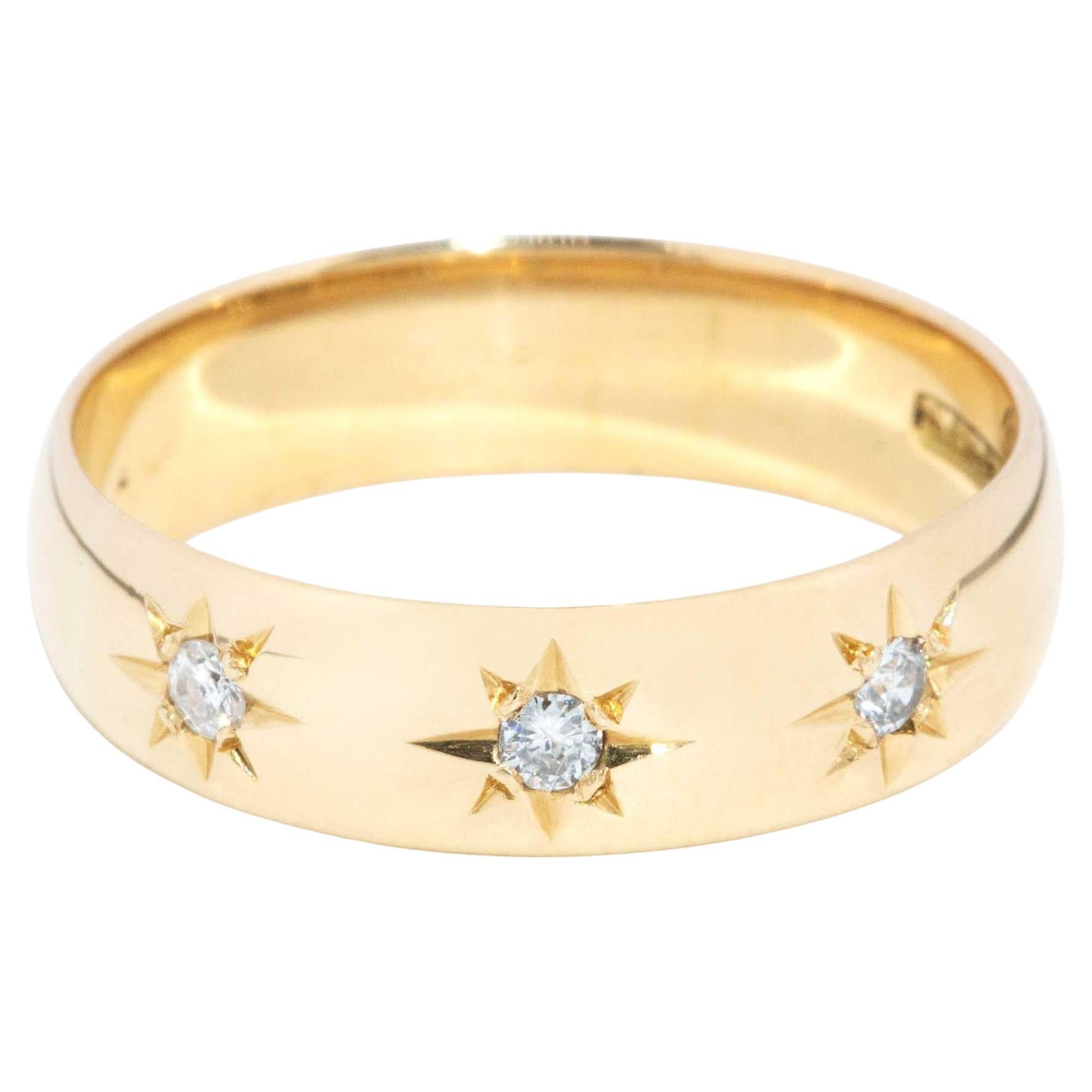 Antique 1890s Early Australian Diamond Band 18 Carat Yellow Gold