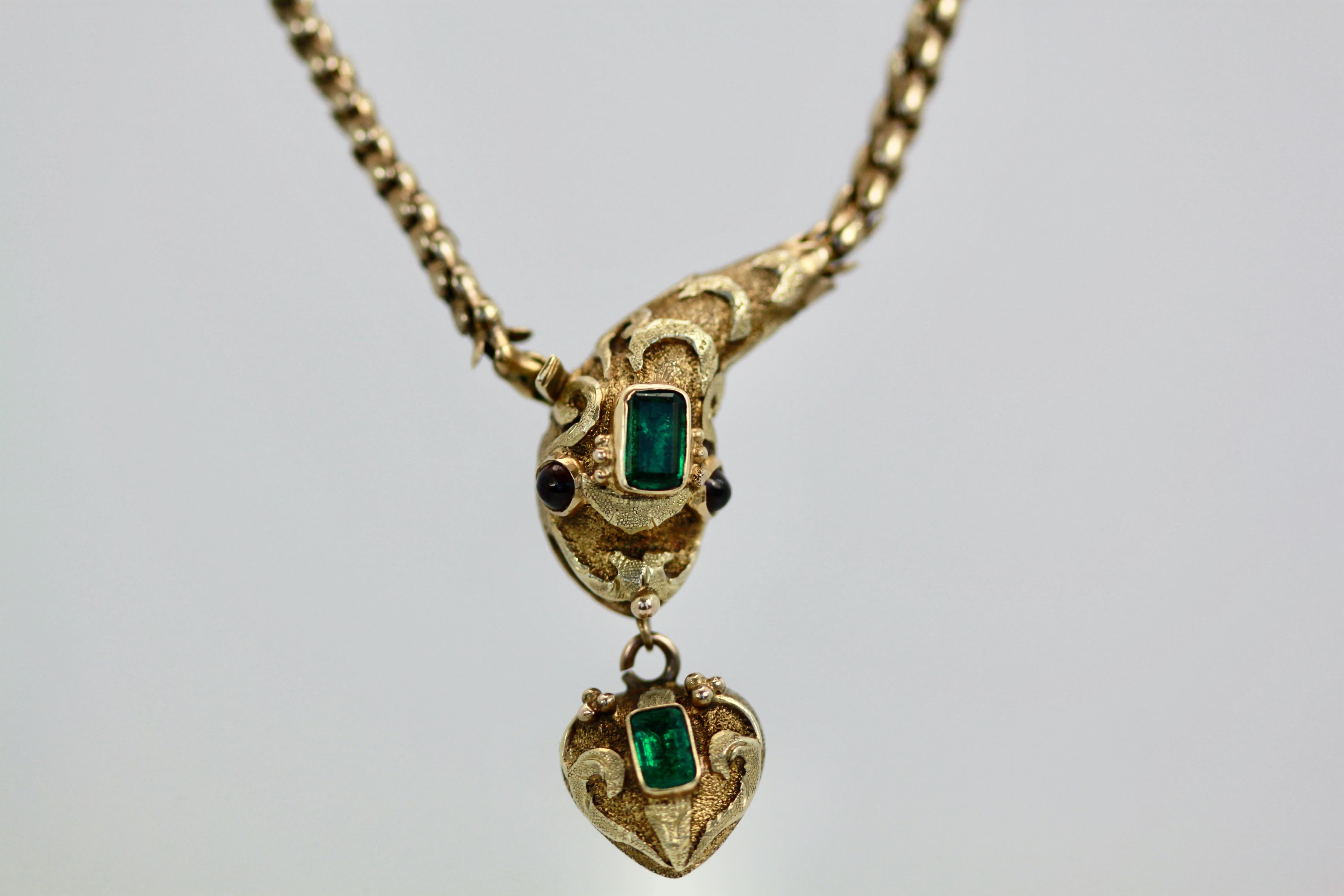 Artisan Antique 1890's Emerald Snake Necklace