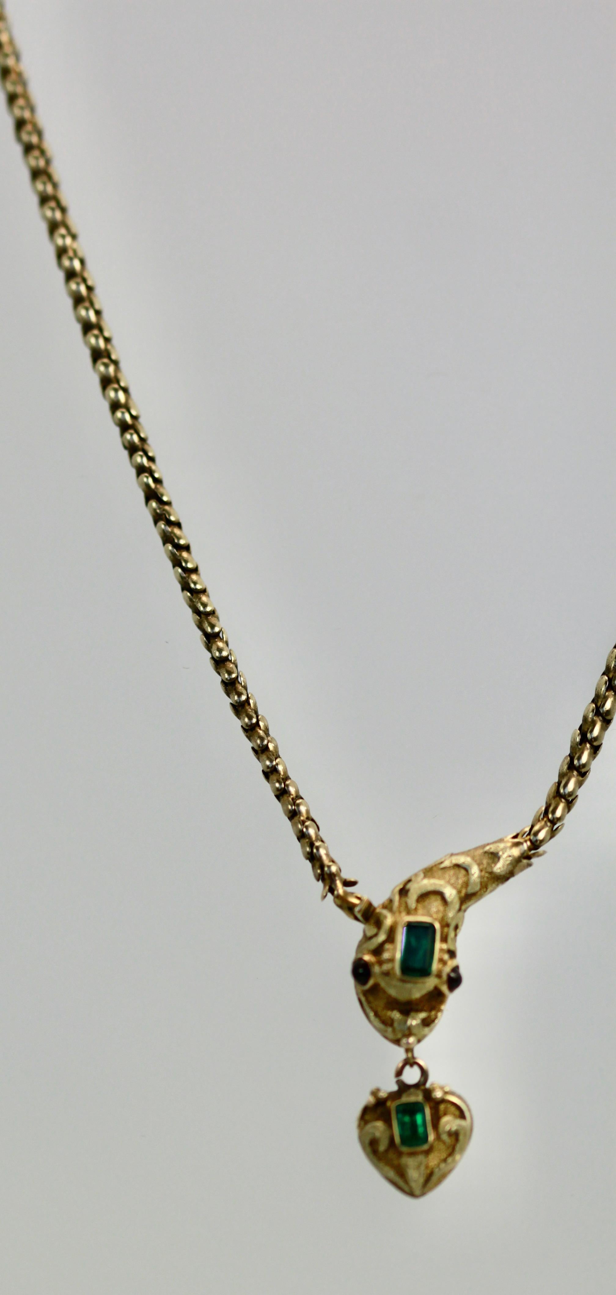 Emerald Cut Antique 1890's Emerald Snake Necklace