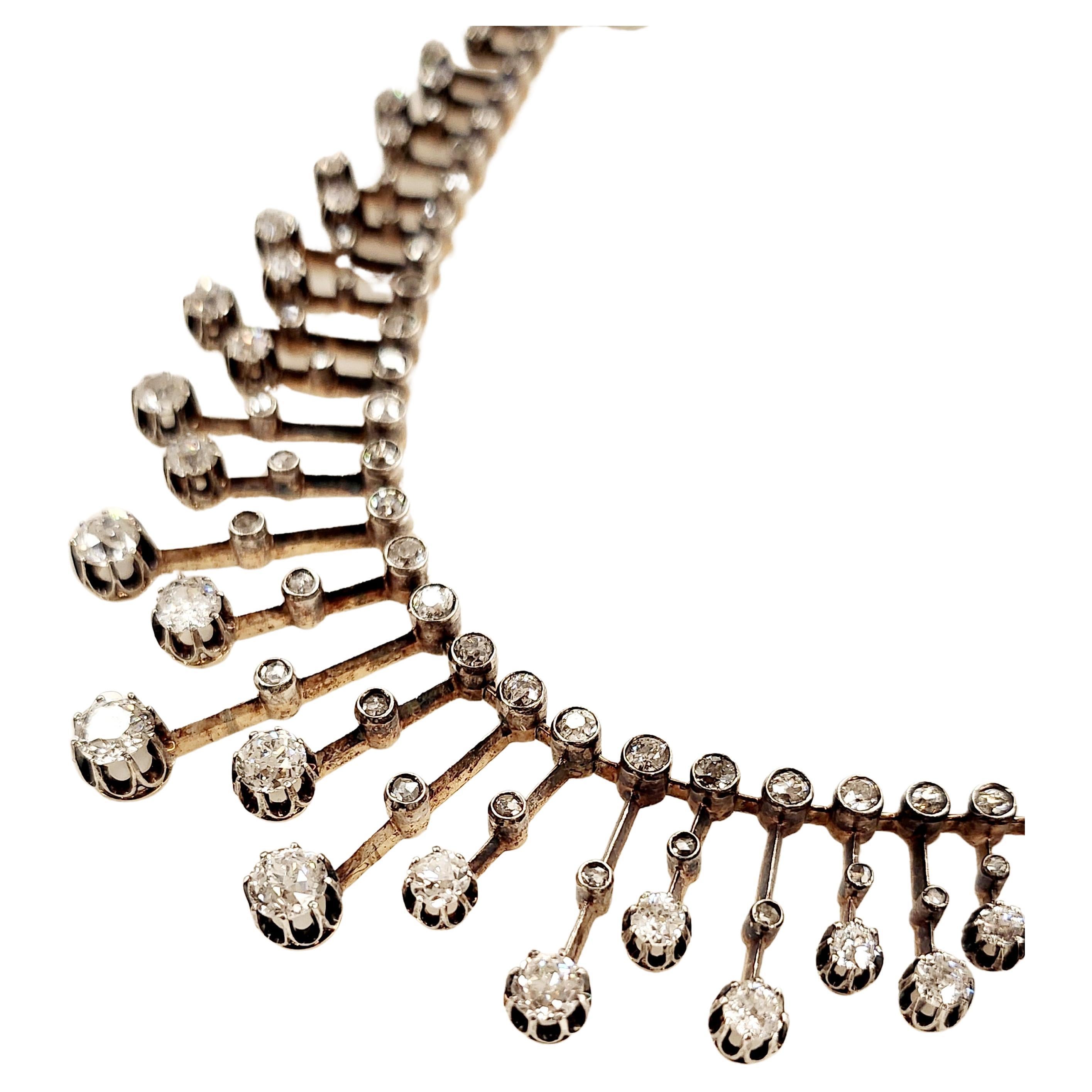 Collar de oro con diamantes talla antigua 1890 French en venta 1