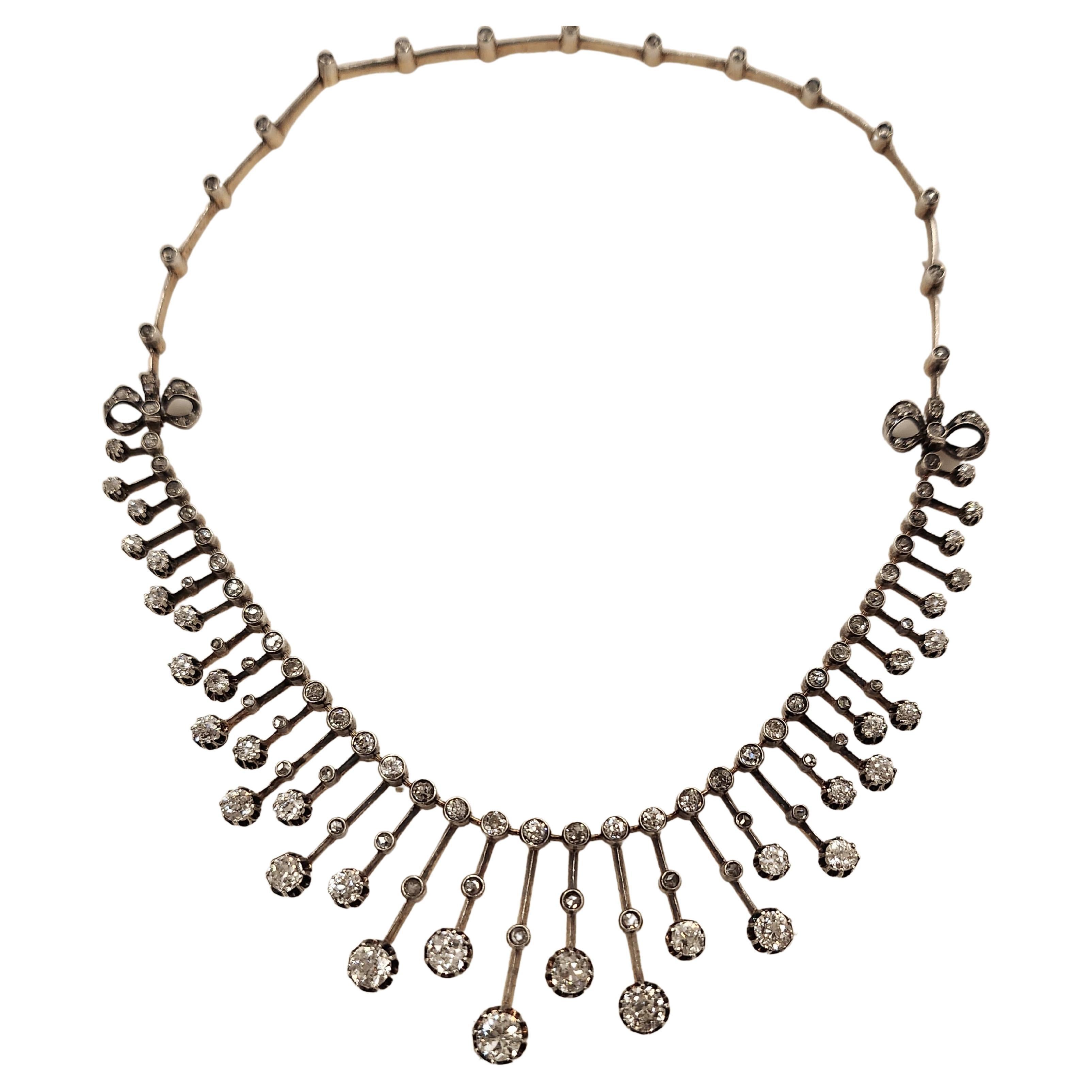 Collar de oro con diamantes talla antigua 1890 French en venta 3