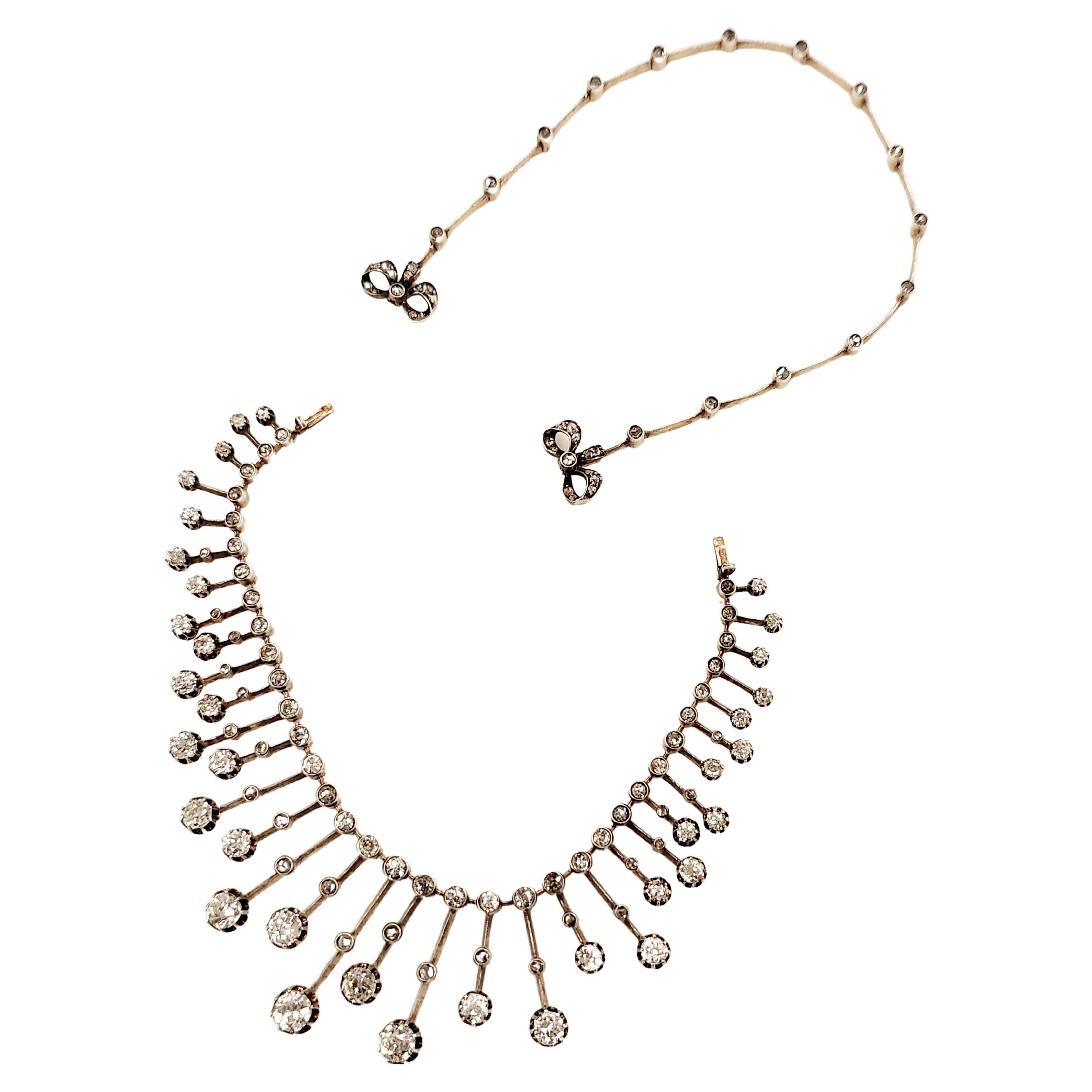 Collar de oro con diamantes talla antigua 1890 French en venta 4