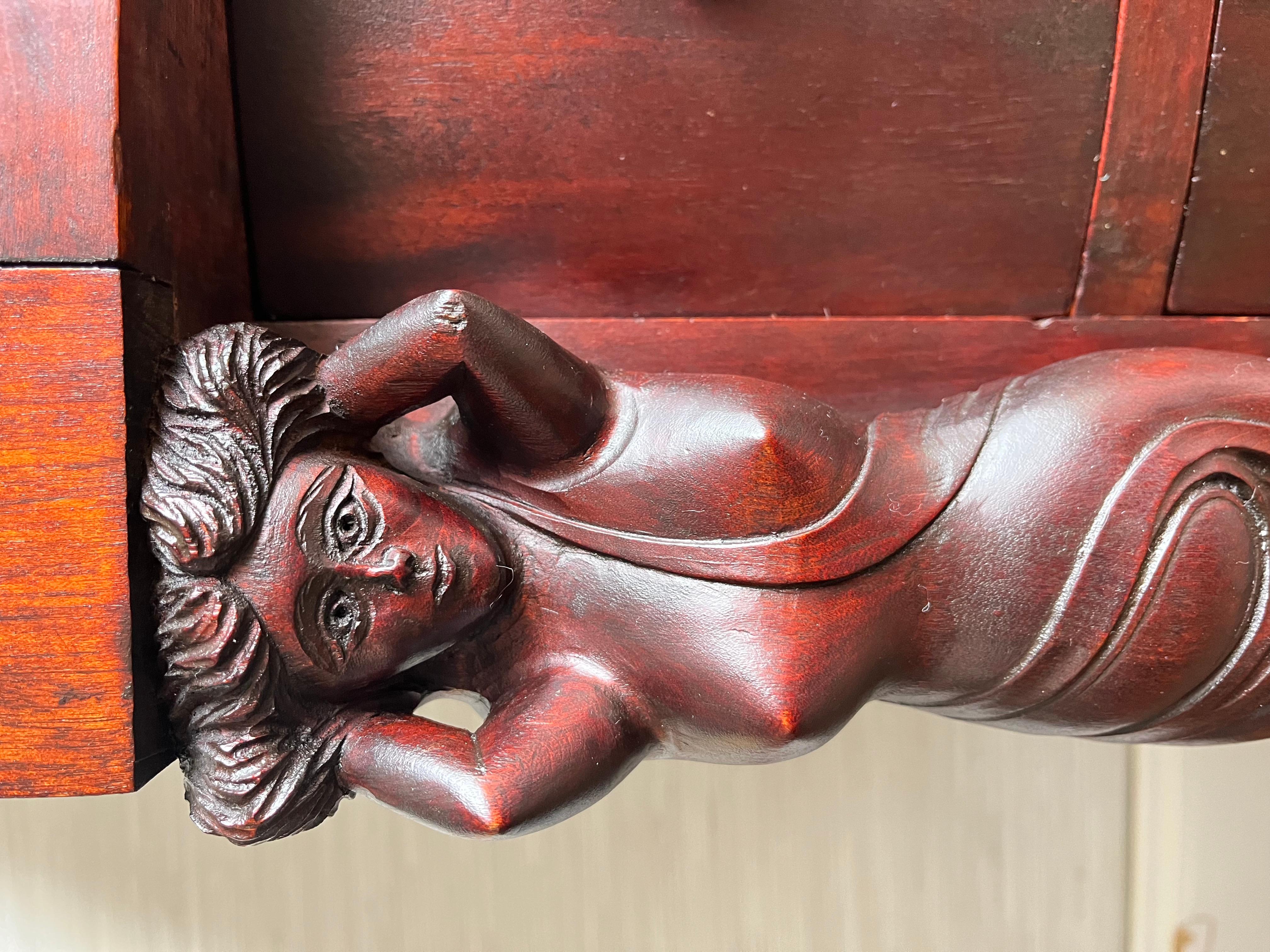 Wood Antique 1890s Italian Mahogany Secretary Desk with Caryatid Carvings & Paw Feet For Sale