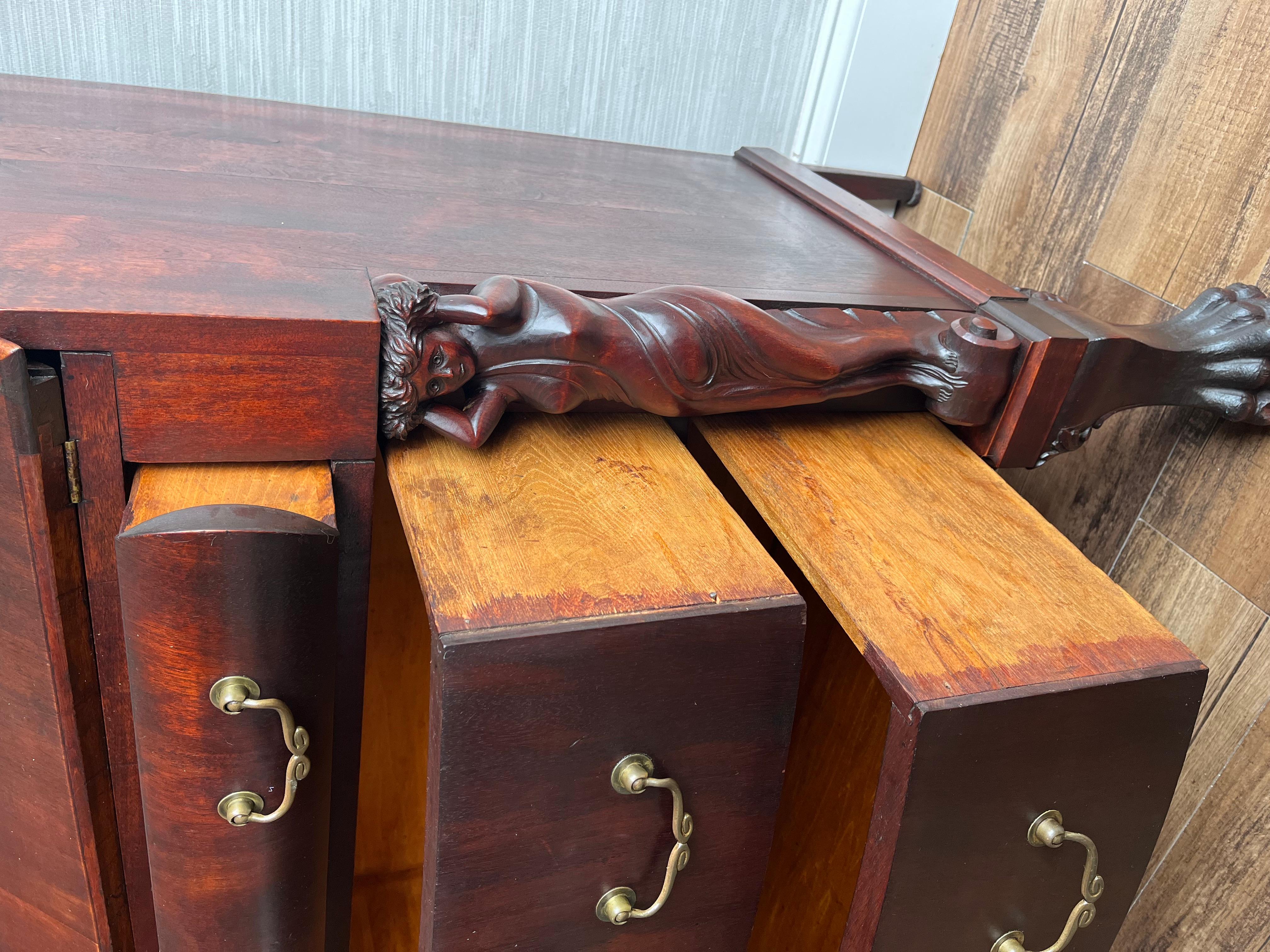Antique 1890s Italian Mahogany Secretary Desk with Caryatid Carvings & Paw Feet For Sale 2