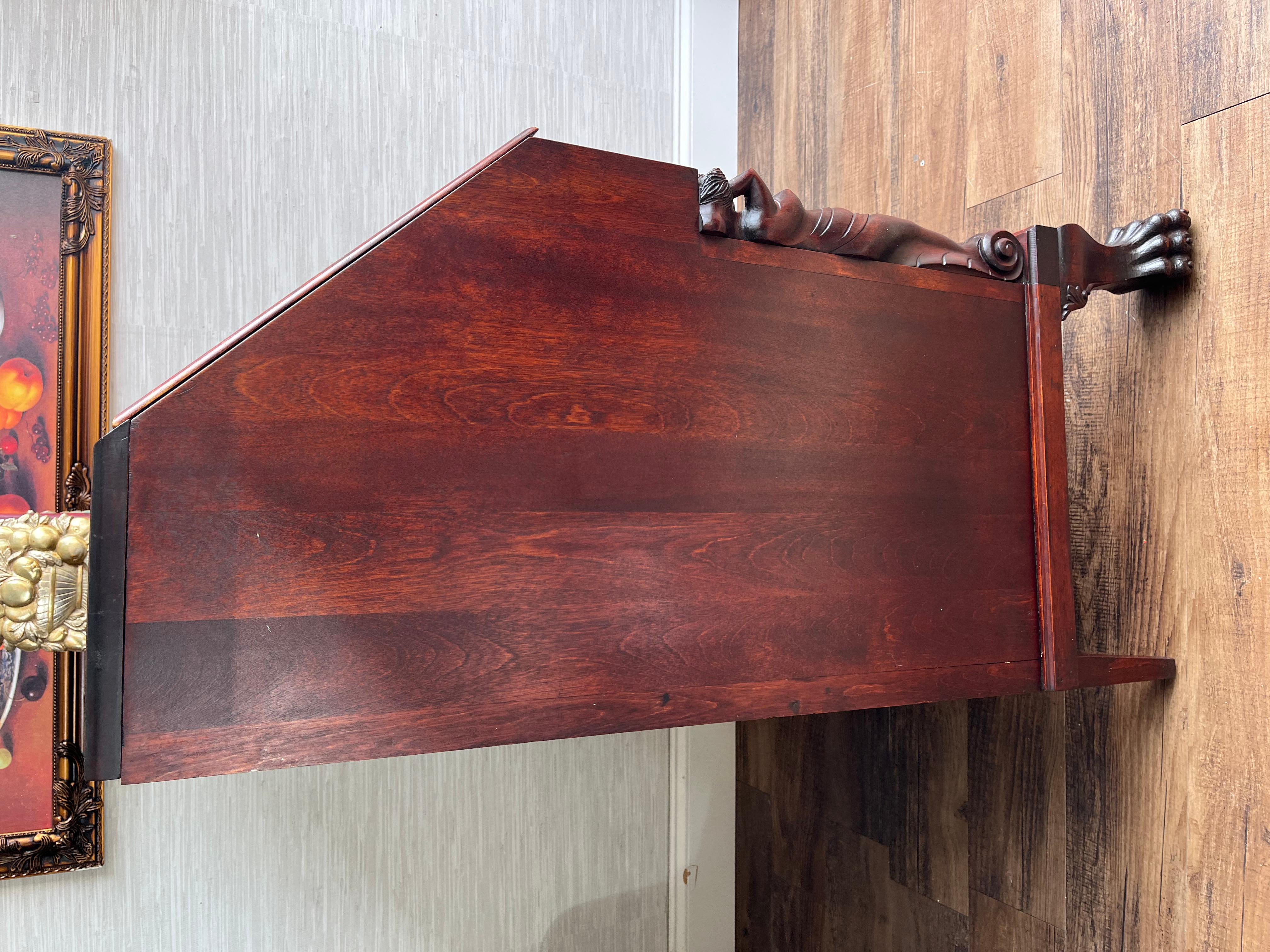 Antique 1890s Italian Mahogany Secretary Desk with Caryatid Carvings & Paw Feet For Sale 3