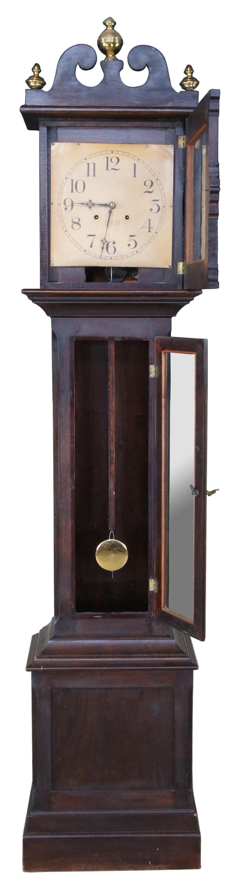 Antique 1890s Mahogany Ithaca Clock Co Tall Case Grandfather Clock