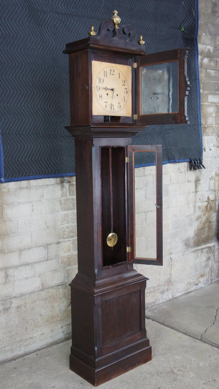 Antique 1890s Mahogany Ithaca Clock Co Tall Case Grandfather Clock