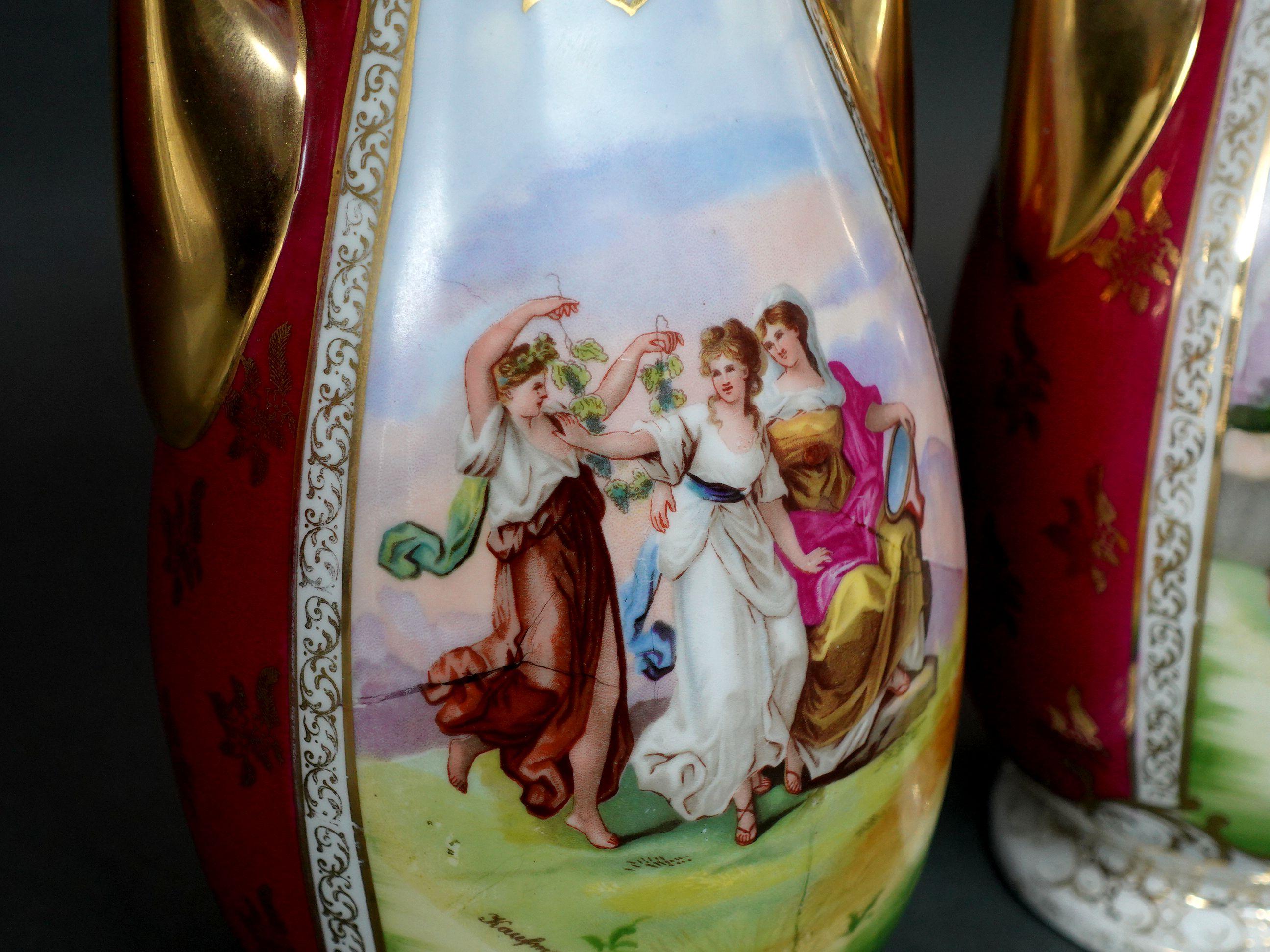 Antique 1890s Pair of Amorous Victoria Austria Vase 