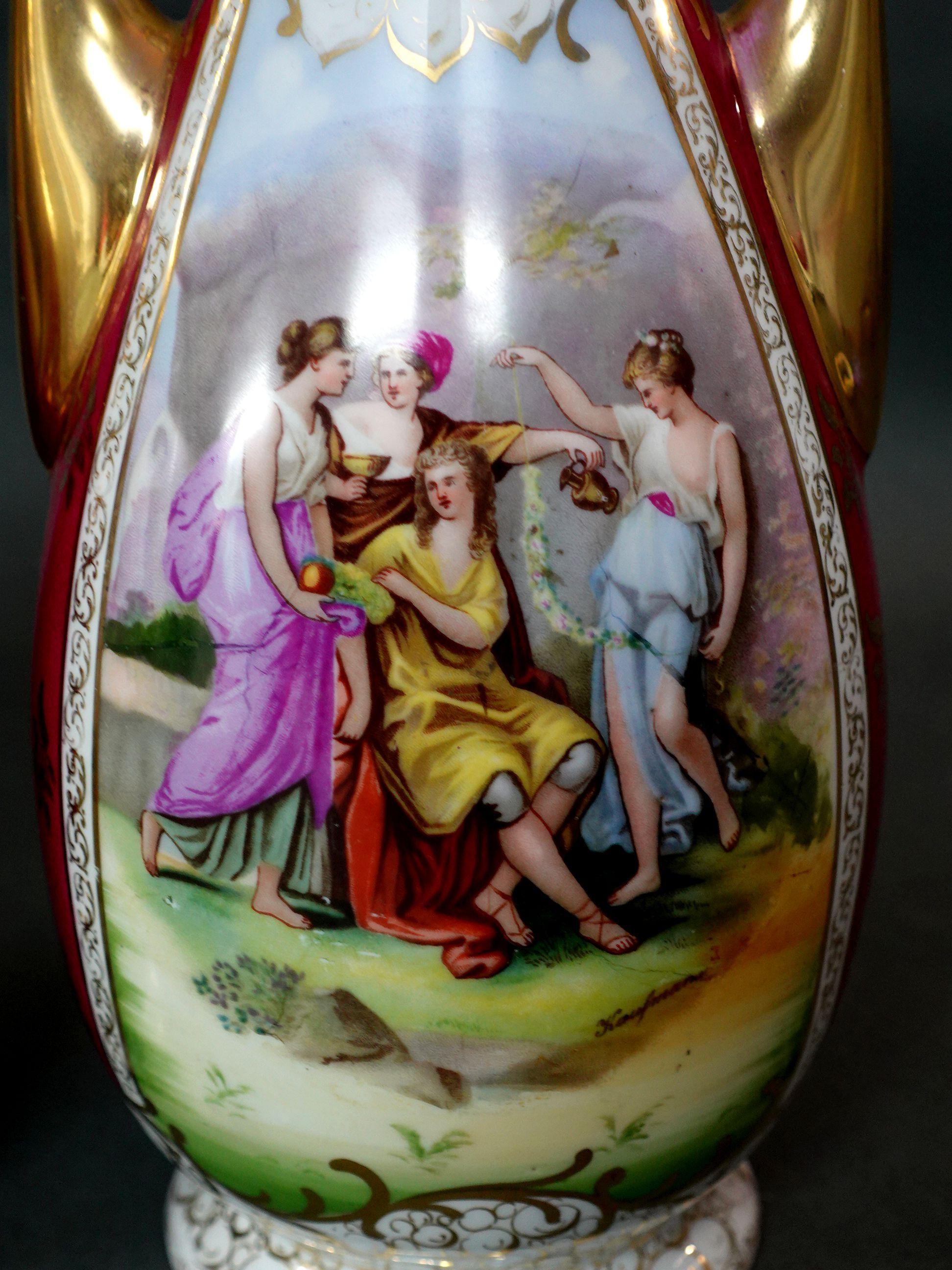Paire de vases autrichiens victoriens anciens Amorous des années 1890 « Marqués » en vente 5