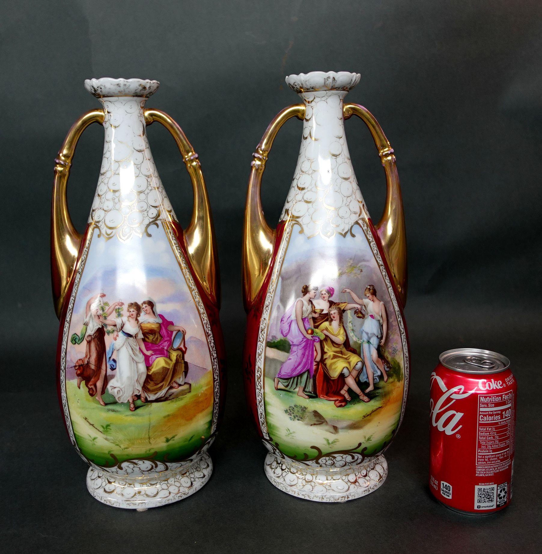 Antique 1890s Pair of Amorous Victoria Austria Vase 