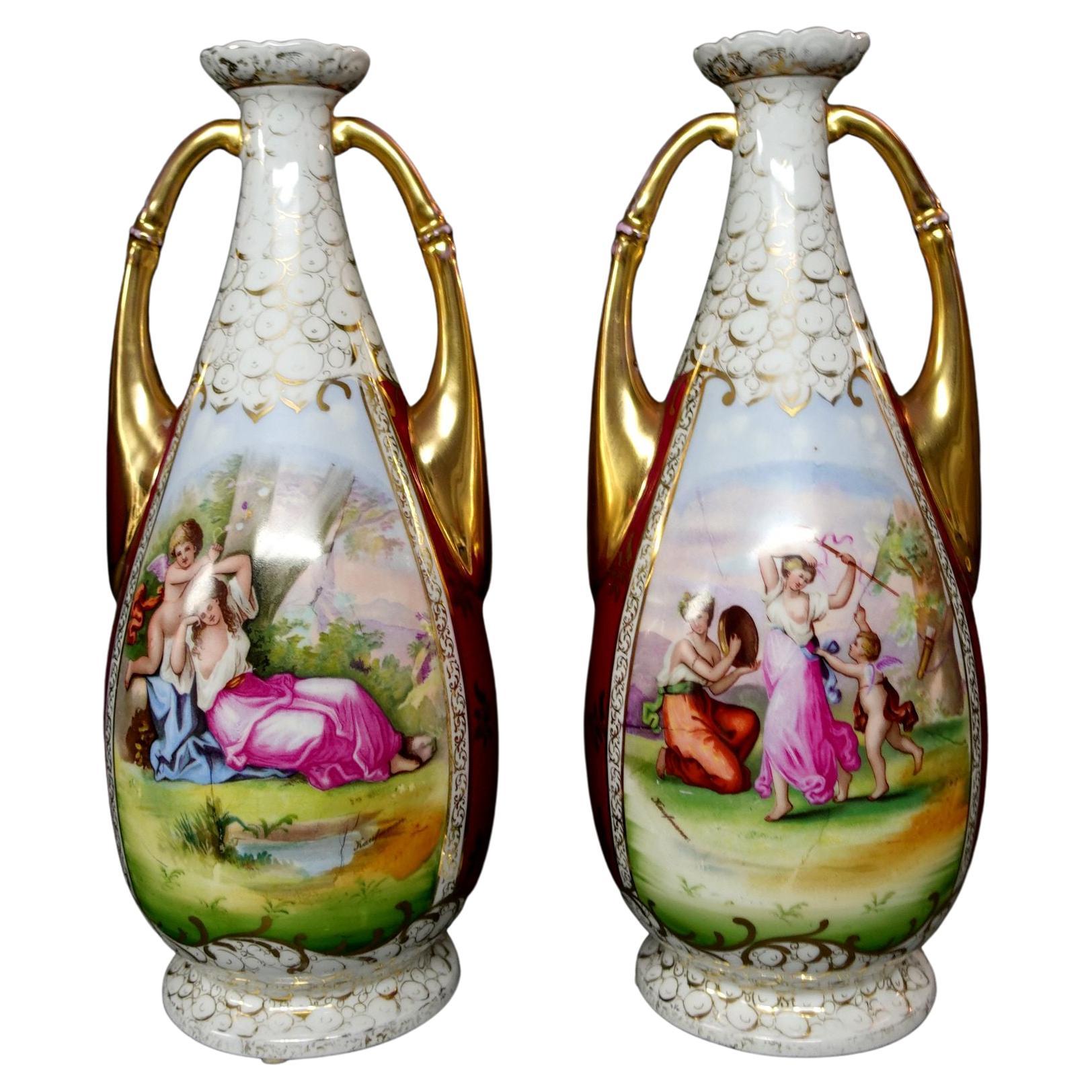 Antique 1890s Pair of Amorous Victoria Austria Vase "Marked"