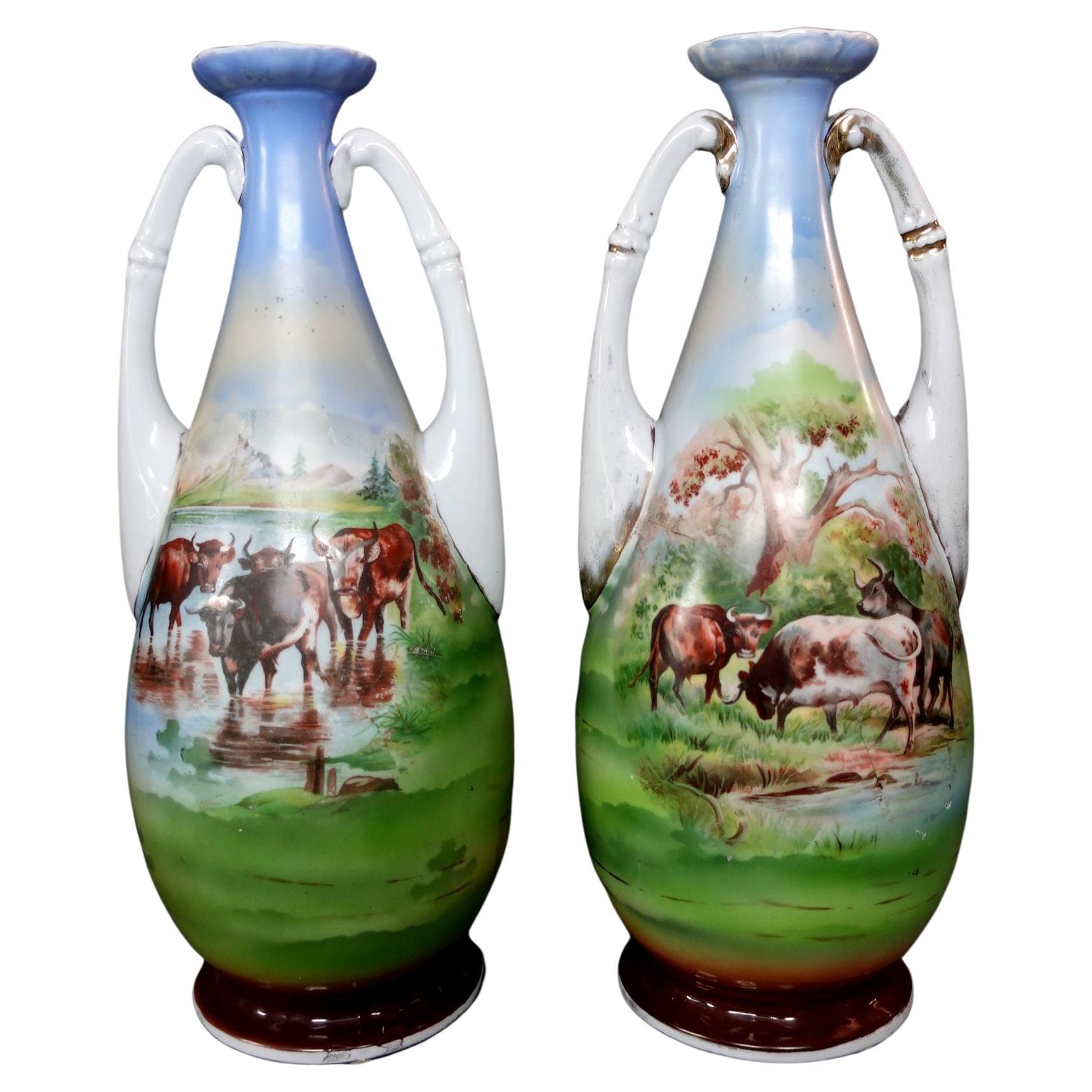 Paire de vases victoriens autrichiens anciens des années 1890 « marqués »