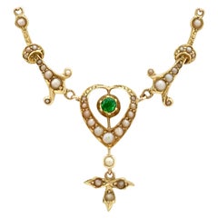 Antique 1890s Peridot and Seed Pearl Yellow Gold Necklace
