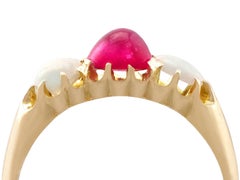 Antique 1890s Cabochon Cut Ruby and Opal Yellow Gold Trilogy Ring