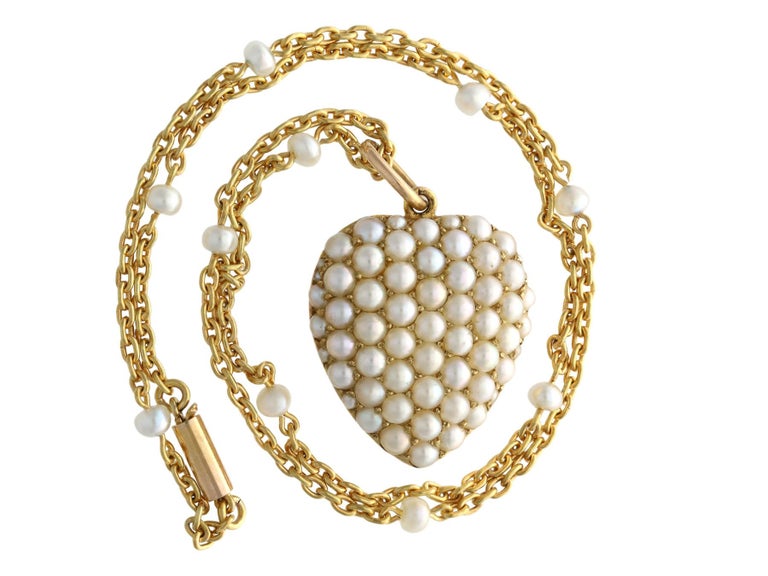 Antique 1890s Seed Pearl Yellow Gold Heart-Shaped Pendant For Sale at ...