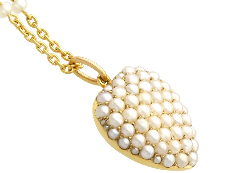Antique 1890s Seed Pearl Yellow Gold Heart-Shaped Pendant For Sale at ...