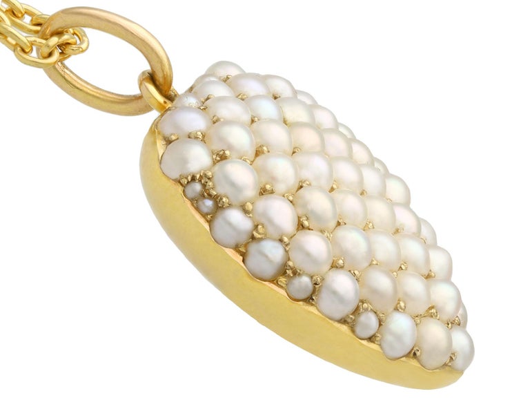 Antique 1890s Seed Pearl Yellow Gold Heart-Shaped Pendant For Sale at ...