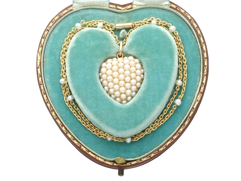 Antique 1890s Seed Pearl Yellow Gold Heart-Shaped Pendant For Sale at ...