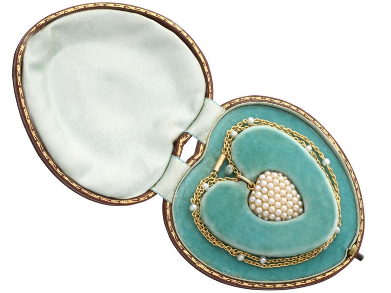 Antique 1890s Seed Pearl Yellow Gold Heart-Shaped Pendant For Sale at ...