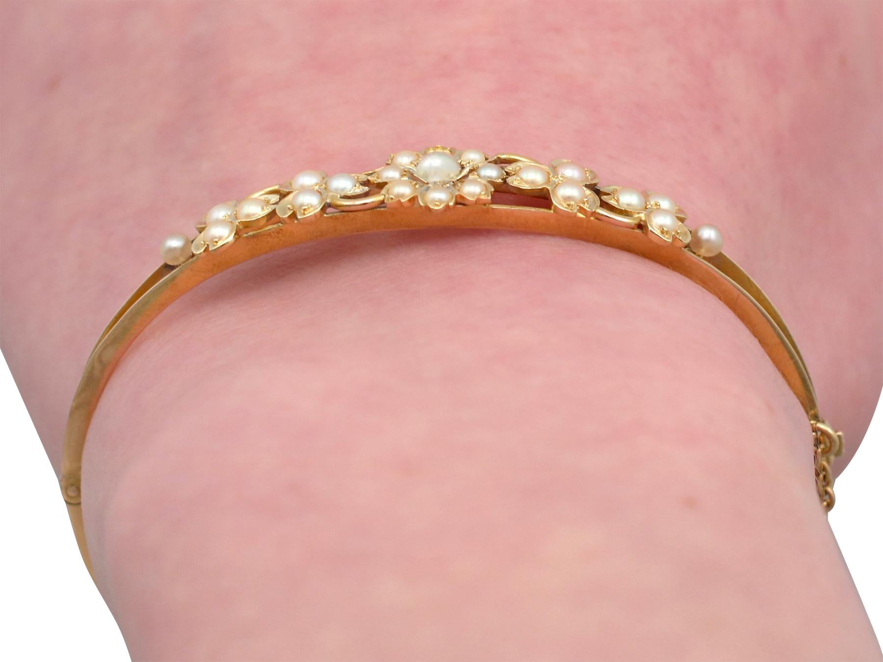 Antique 1890s Seed Pearl and Yellow Gold Bangle For Sale 2