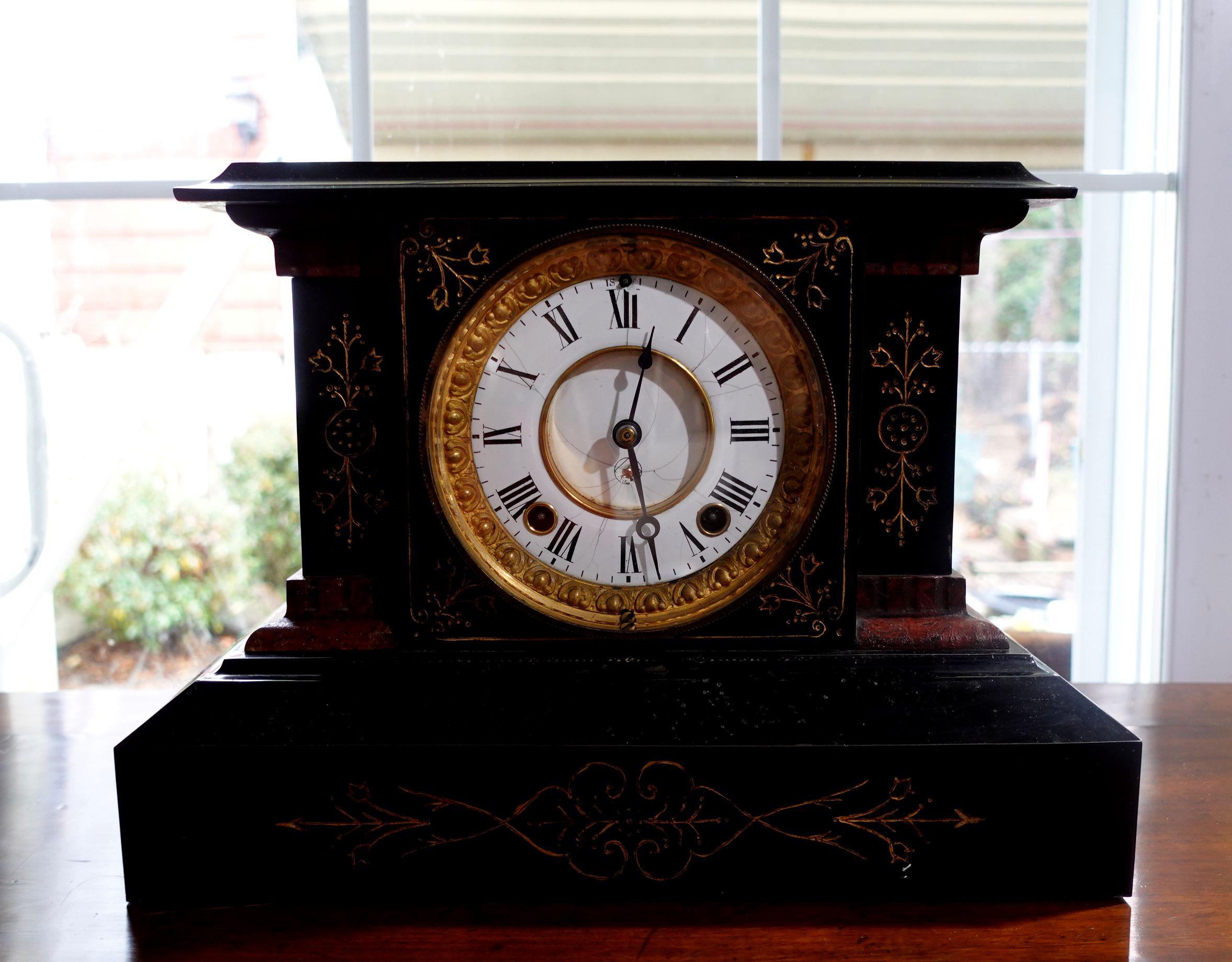 Beautiful Seth Thomas Adamantine clock with wood and marble built-in high quality. and very heavy. The finish is in untouched condition and still looks super after all of these years.
This clock has been well cared for and maintained for over 100