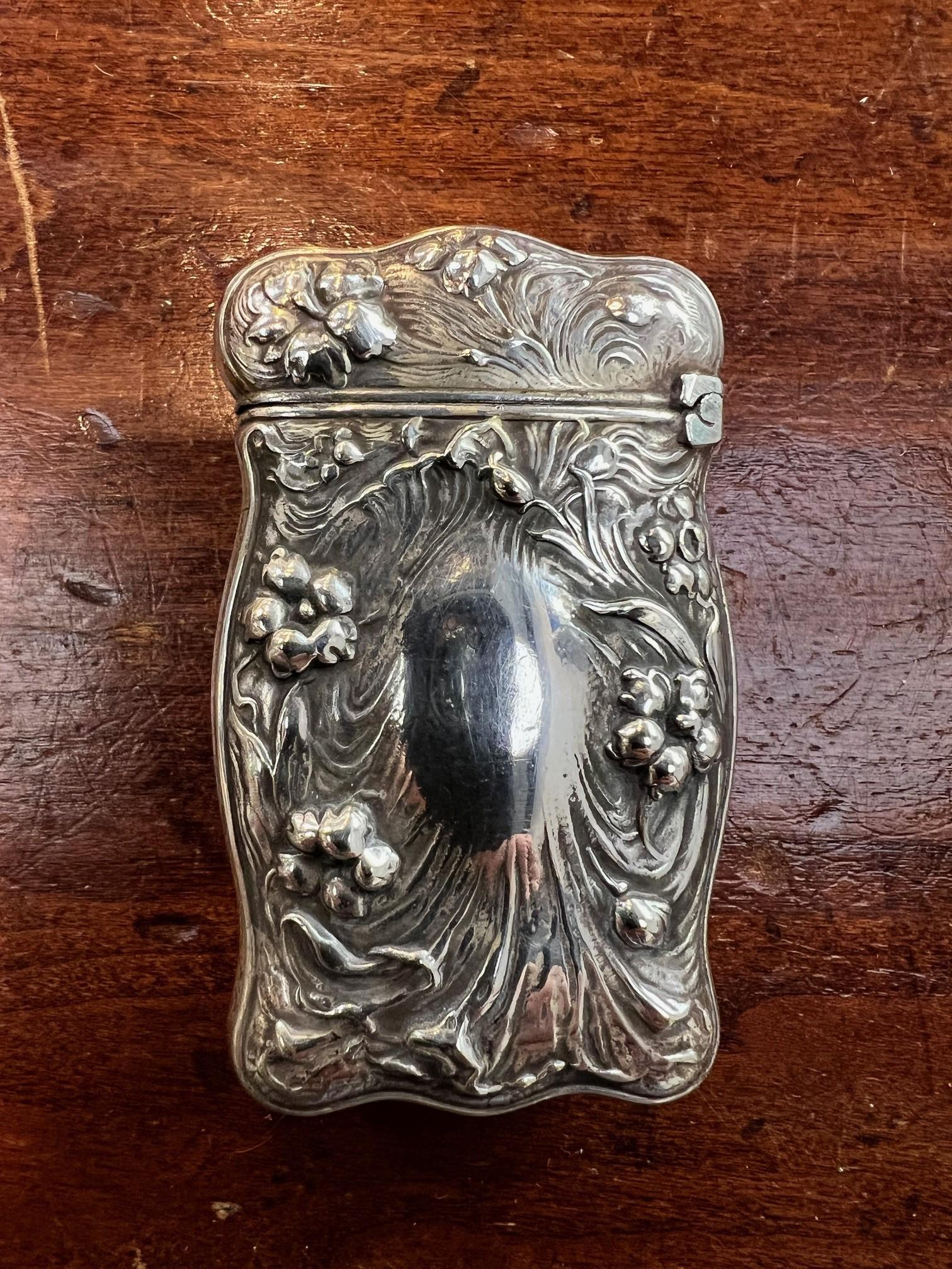 19th Century Antique 1890s Silver Art Nouveau Lady Repousse Match Safe   For Sale