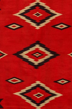 Antique 1890s Navajo Serape Rug, Handwoven Wool, Red, Dark Blue & Yellow Dyes