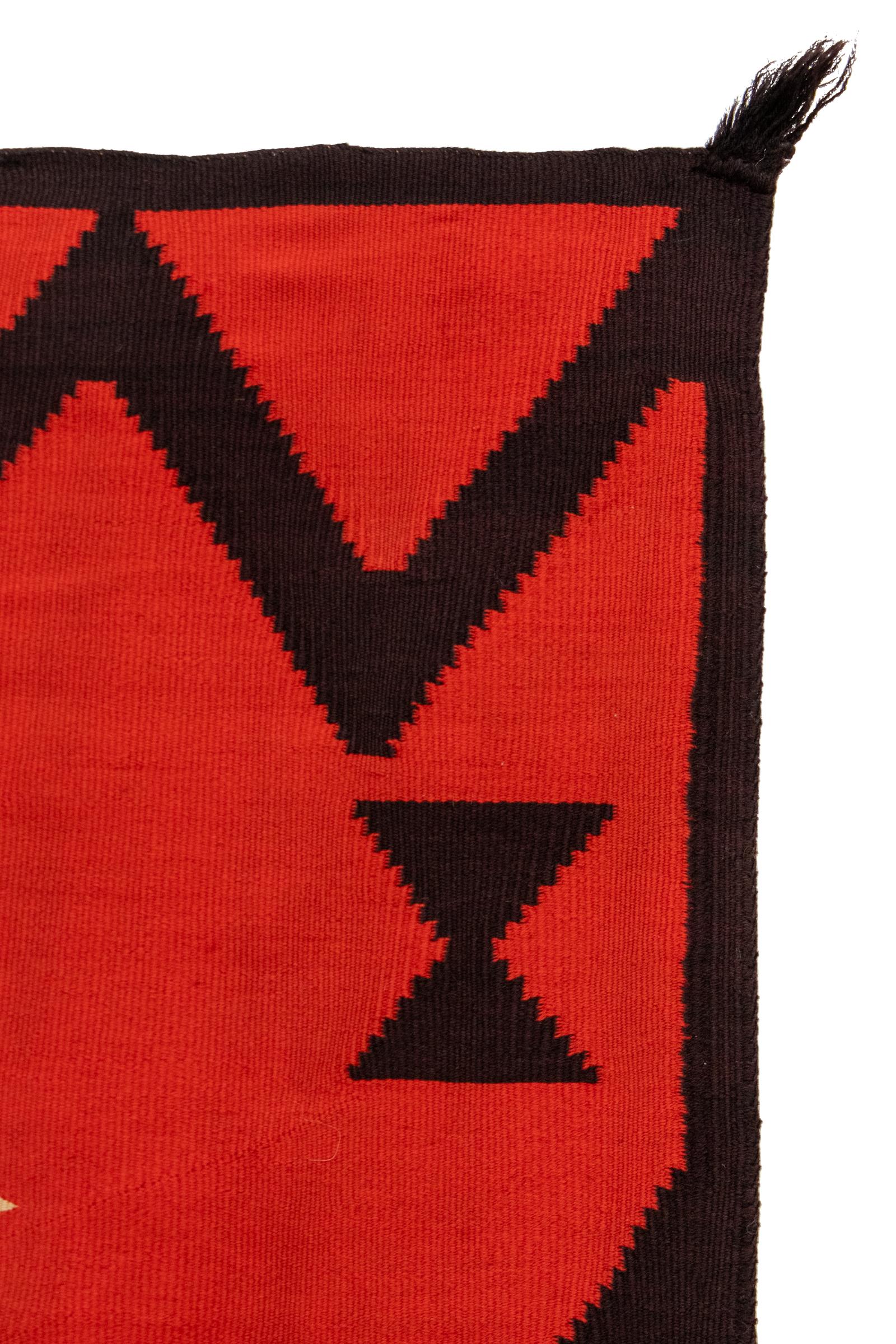 Native American Antique 1890s Navajo Serape Rug, Handwoven Wool, Red, Dark Blue & Yellow Dyes For Sale