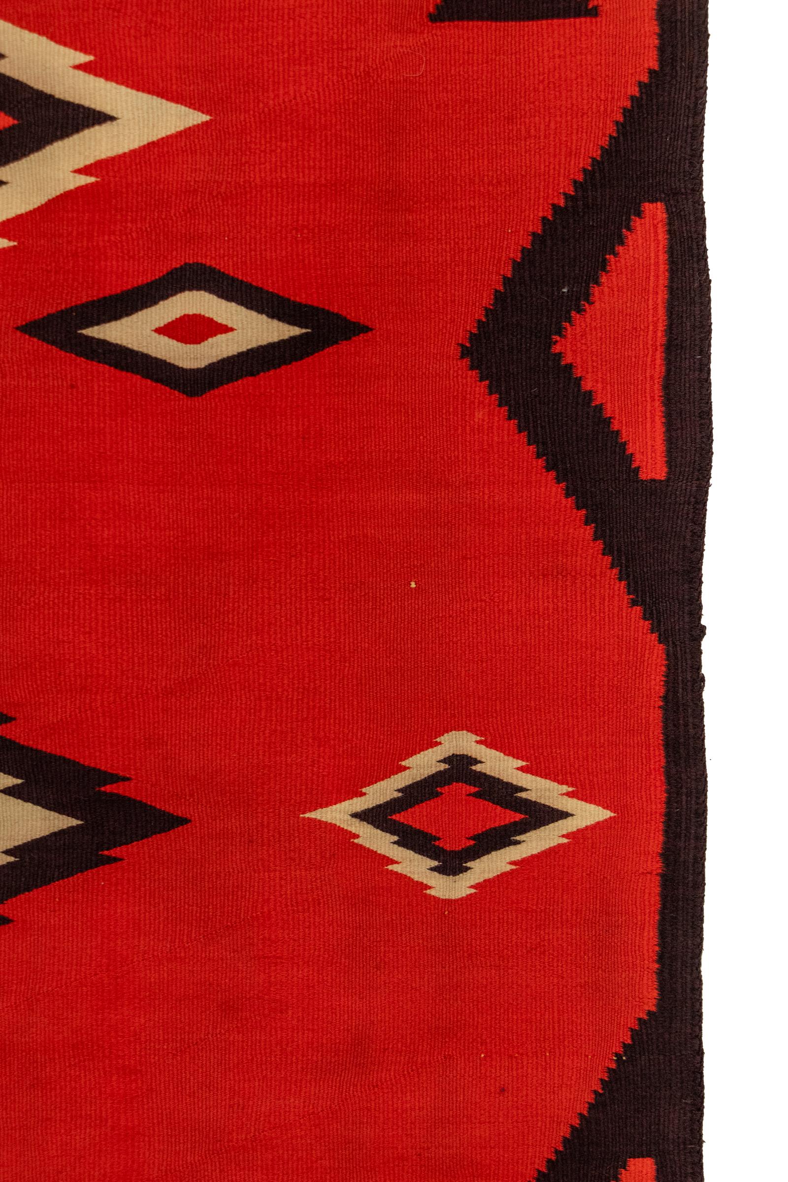 American Antique 1890s Navajo Serape Rug, Handwoven Wool, Red, Dark Blue & Yellow Dyes For Sale