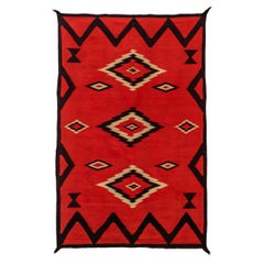Antico tappeto tessile Navajo Serape del sud-ovest del 1890 - lana tinta di rosso, blu e giallo