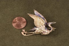 Antique 1890s Stork Brooch with Garnet Eye