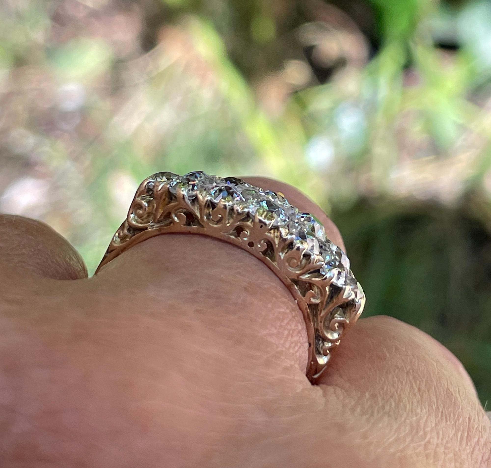 Antique 1890's Victorian 2.25ct Old Mine Diamonds 2 Rows 18K Wedding Band Ring For Sale 4